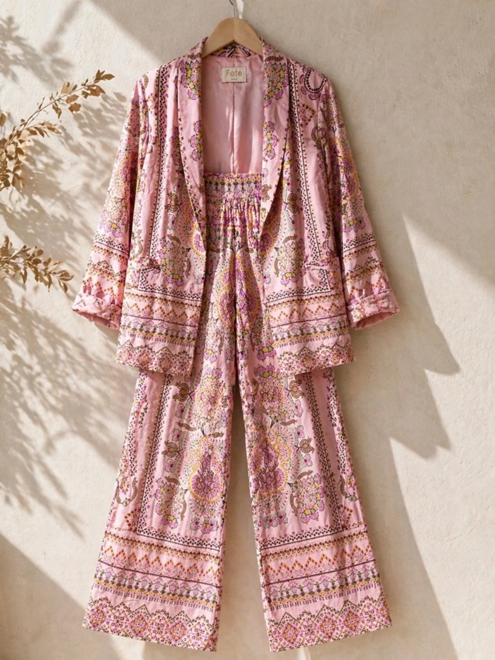 Pink Boho Printed Matching Set Blazer & Pants Chic Summer Outfit